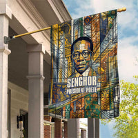 Léopold Sédar Senghor Garden Flag President Poete Portrait Futuristic African Robotic Handshake Earth and Flowers Unity - Wonder Print Shop