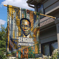 Léopold Sédar Senghor Garden Flag President Poete Portrait Futuristic African Robotic Handshake Earth and Flowers Unity - Wonder Print Shop