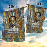 Léopold Sédar Senghor Garden Flag President Poete Portrait Futuristic African Robotic Handshake Earth and Flowers Unity - Wonder Print Shop