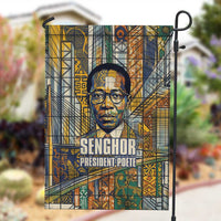 Léopold Sédar Senghor Garden Flag President Poete Portrait Futuristic African Robotic Handshake Earth and Flowers Unity - Wonder Print Shop