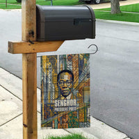 Léopold Sédar Senghor Garden Flag President Poete Portrait Futuristic African Robotic Handshake Earth and Flowers Unity - Wonder Print Shop