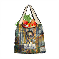 Léopold Sédar Senghor Grocery Bag President Poete Portrait Futuristic African Robotic Handshake Earth and Flowers Unity - Wonder Print Shop
