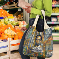 Léopold Sédar Senghor Grocery Bag President Poete Portrait Futuristic African Robotic Handshake Earth and Flowers Unity - Wonder Print Shop