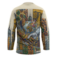 Léopold Sédar Senghor Hockey Jersey President Poete Portrait Futuristic African Robotic Handshake Earth and Flowers Unity - Wonder Print Shop
