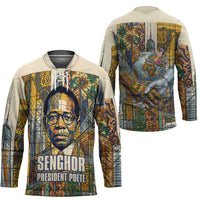 Léopold Sédar Senghor Hockey Jersey President Poete Portrait Futuristic African Robotic Handshake Earth and Flowers Unity - Wonder Print Shop