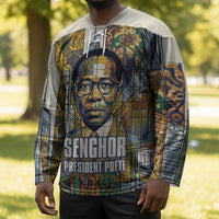 Léopold Sédar Senghor Hockey Jersey President Poete Portrait Futuristic African Robotic Handshake Earth and Flowers Unity - Wonder Print Shop