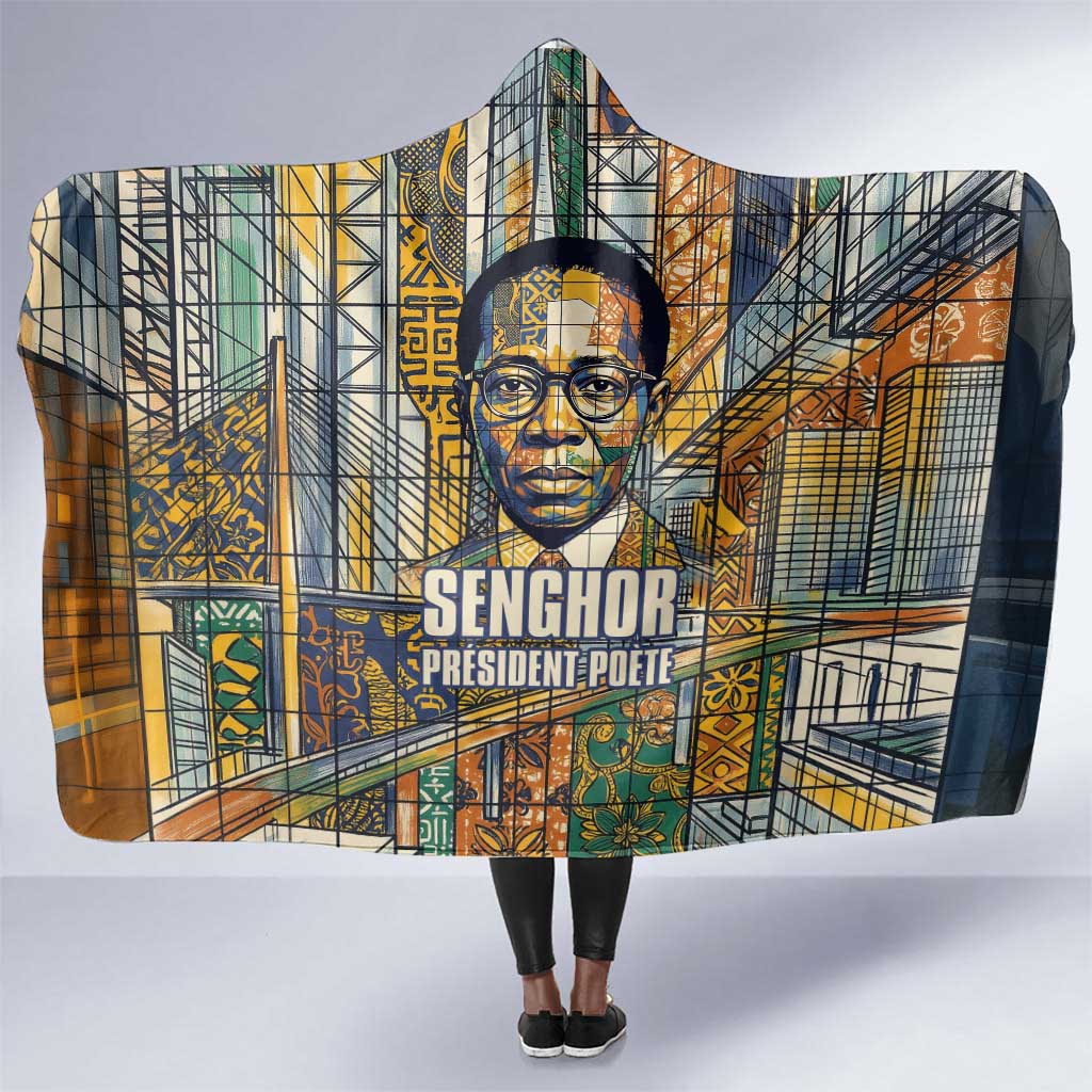 Léopold Sédar Senghor Hooded Blanket President Poete Portrait Futuristic African Robotic Handshake Earth and Flowers Unity - Wonder Print Shop