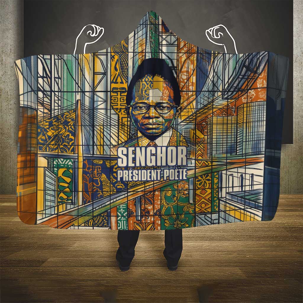 Léopold Sédar Senghor Hooded Blanket President Poete Portrait Futuristic African Robotic Handshake Earth and Flowers Unity - Wonder Print Shop