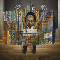 Léopold Sédar Senghor Hooded Blanket President Poete Portrait Futuristic African Robotic Handshake Earth and Flowers Unity - Wonder Print Shop