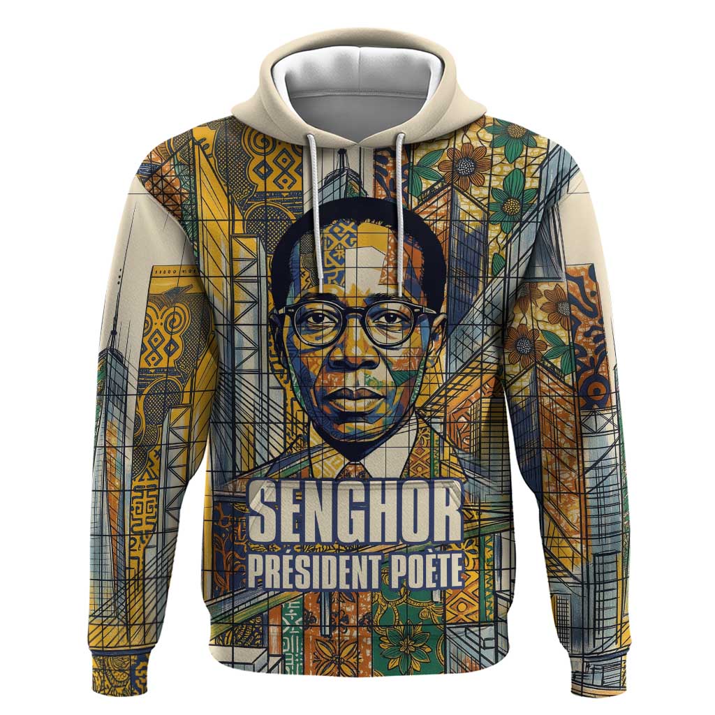 Léopold Sédar Senghor Hoodie President Poete Portrait Futuristic African Robotic Handshake Earth and Flowers Unity - Wonder Print Shop