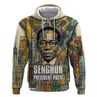Léopold Sédar Senghor Hoodie President Poete Portrait Futuristic African Robotic Handshake Earth and Flowers Unity - Wonder Print Shop