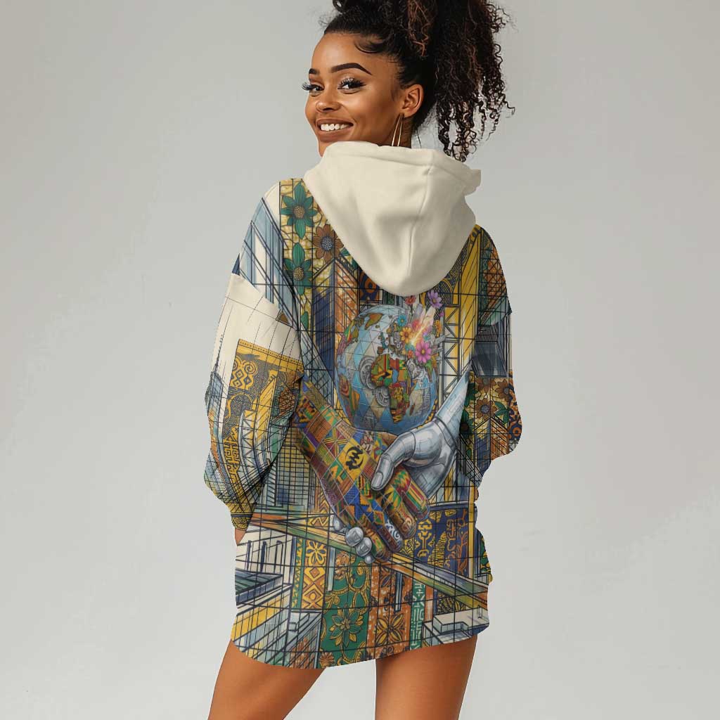 Léopold Sédar Senghor Hoodie Dress President Poete Portrait Futuristic African Robotic Handshake Earth and Flowers Unity - Wonder Print Shop