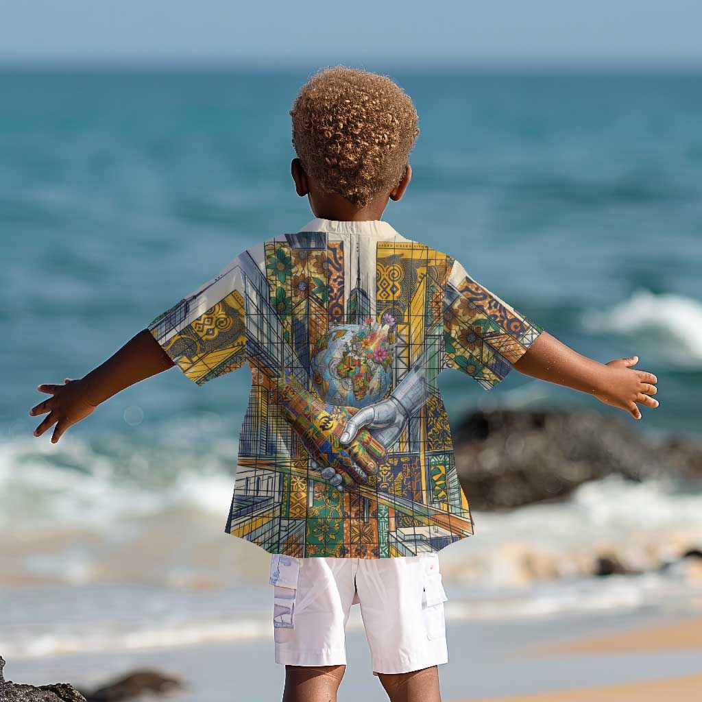 Léopold Sédar Senghor Kid Hawaiian Shirt President Poete Portrait Futuristic African Robotic Handshake Earth and Flowers Unity - Wonder Print Shop