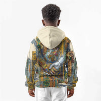 Léopold Sédar Senghor Kid Hoodie President Poete Portrait Futuristic African Robotic Handshake Earth and Flowers Unity - Wonder Print Shop