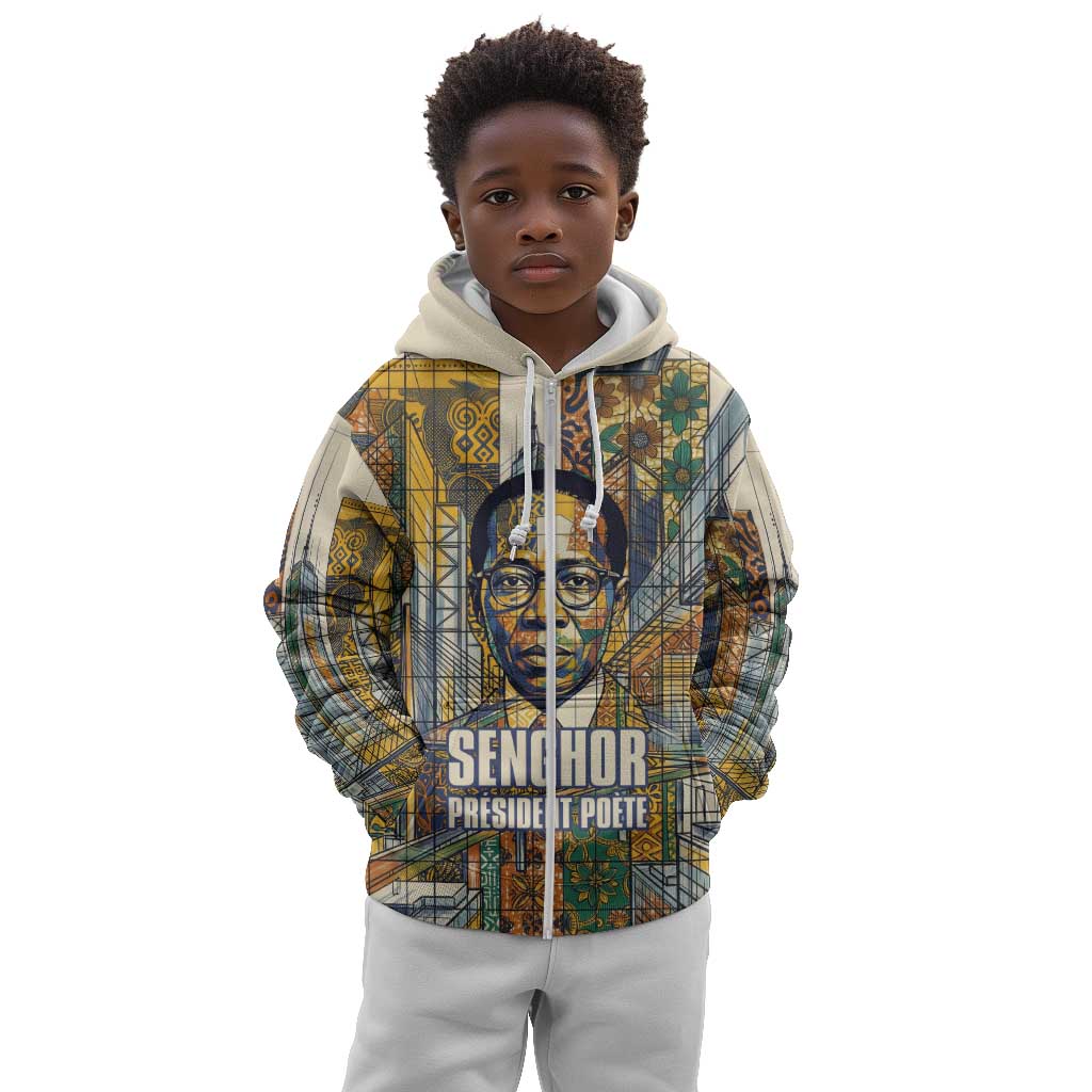 Léopold Sédar Senghor Kid Hoodie President Poete Portrait Futuristic African Robotic Handshake Earth and Flowers Unity - Wonder Print Shop