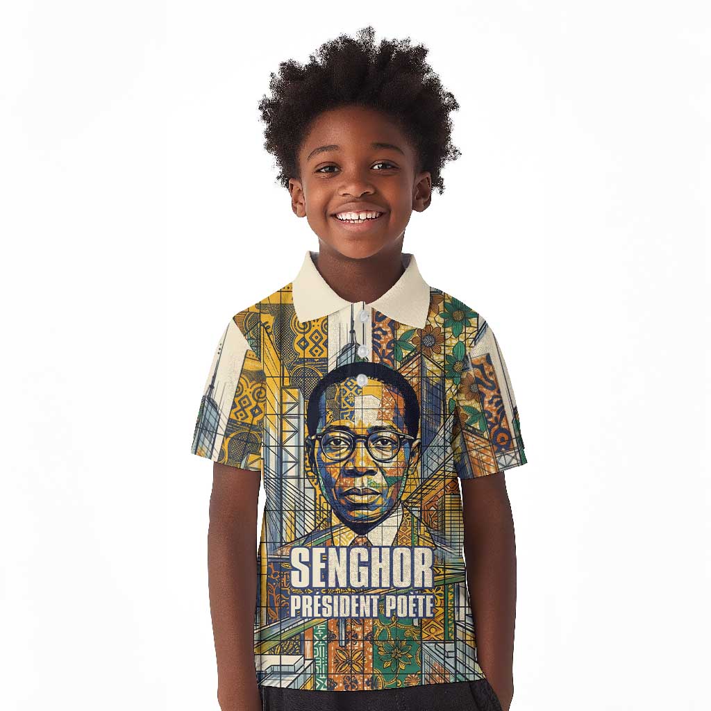 Léopold Sédar Senghor Kid Polo Shirt President Poete Portrait Futuristic African Robotic Handshake Earth and Flowers Unity - Wonder Print Shop