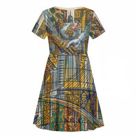 Léopold Sédar Senghor Kid Short Sleeve Dress President Poete Portrait Futuristic African Robotic Handshake Earth and Flowers Unity - Wonder Print Shop