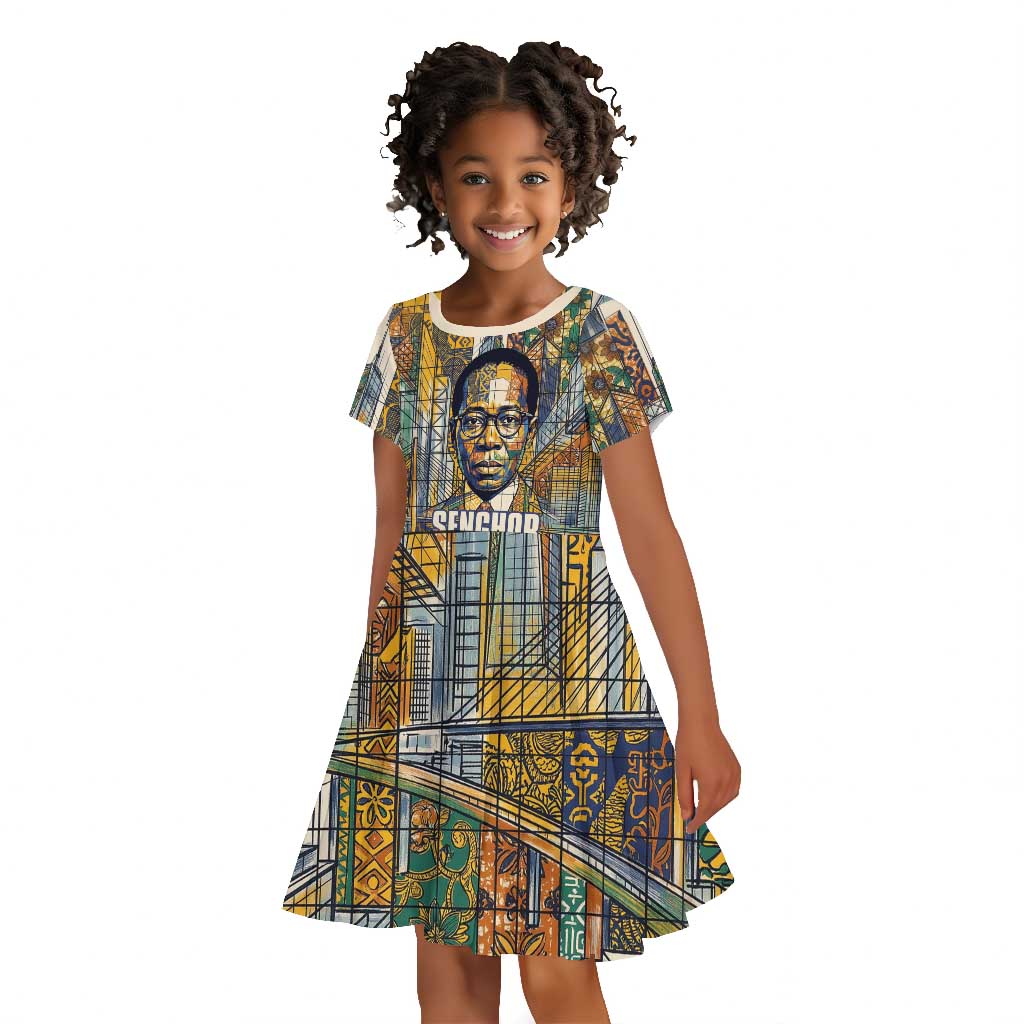 Léopold Sédar Senghor Kid Short Sleeve Dress President Poete Portrait Futuristic African Robotic Handshake Earth and Flowers Unity - Wonder Print Shop