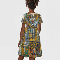 Léopold Sédar Senghor Kid Short Sleeve Dress President Poete Portrait Futuristic African Robotic Handshake Earth and Flowers Unity - Wonder Print Shop