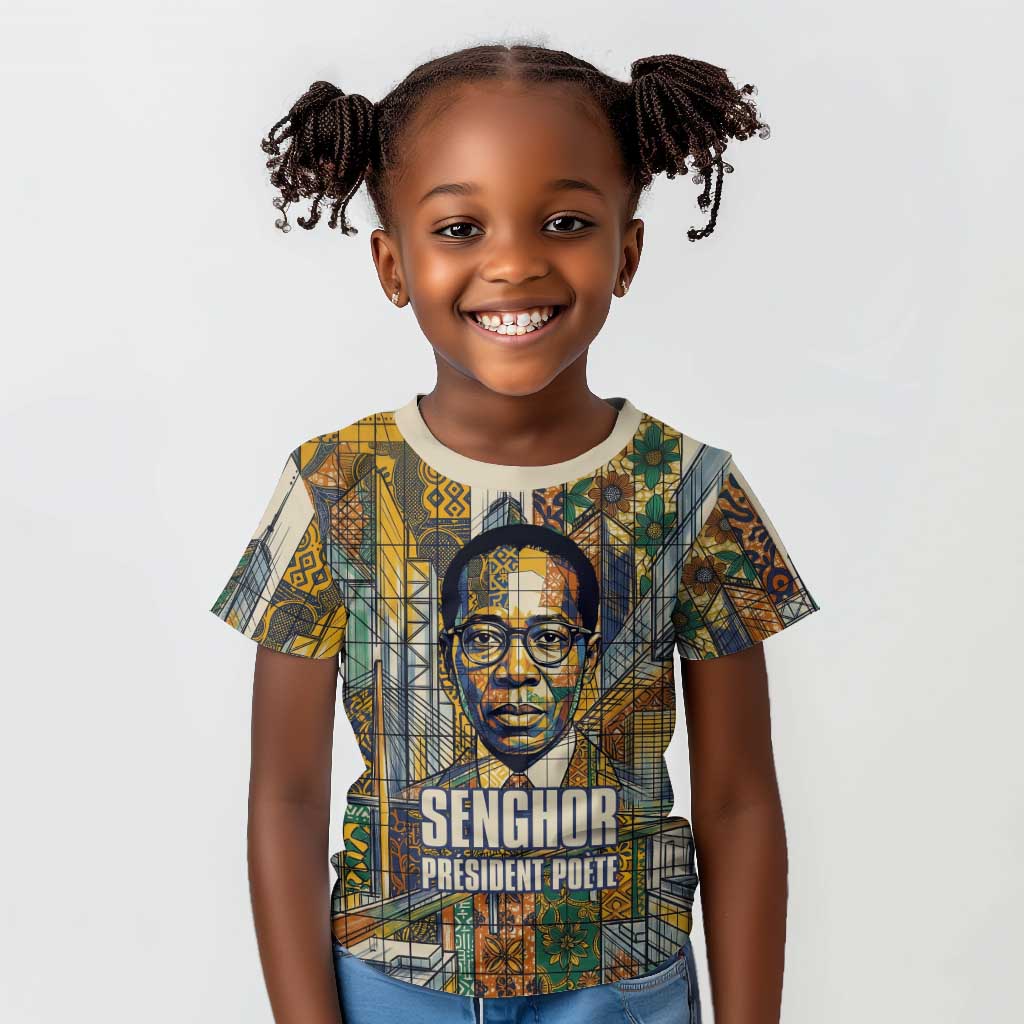 Léopold Sédar Senghor Kid T shirt President Poete Portrait Futuristic African Robotic Handshake Earth and Flowers Unity - Wonder Print Shop