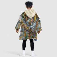 Léopold Sédar Senghor Kid Wearable Blanket Hoodie President Poete Portrait Futuristic African Robotic Handshake Earth and Flowers Unity - Wonder Print Shop
