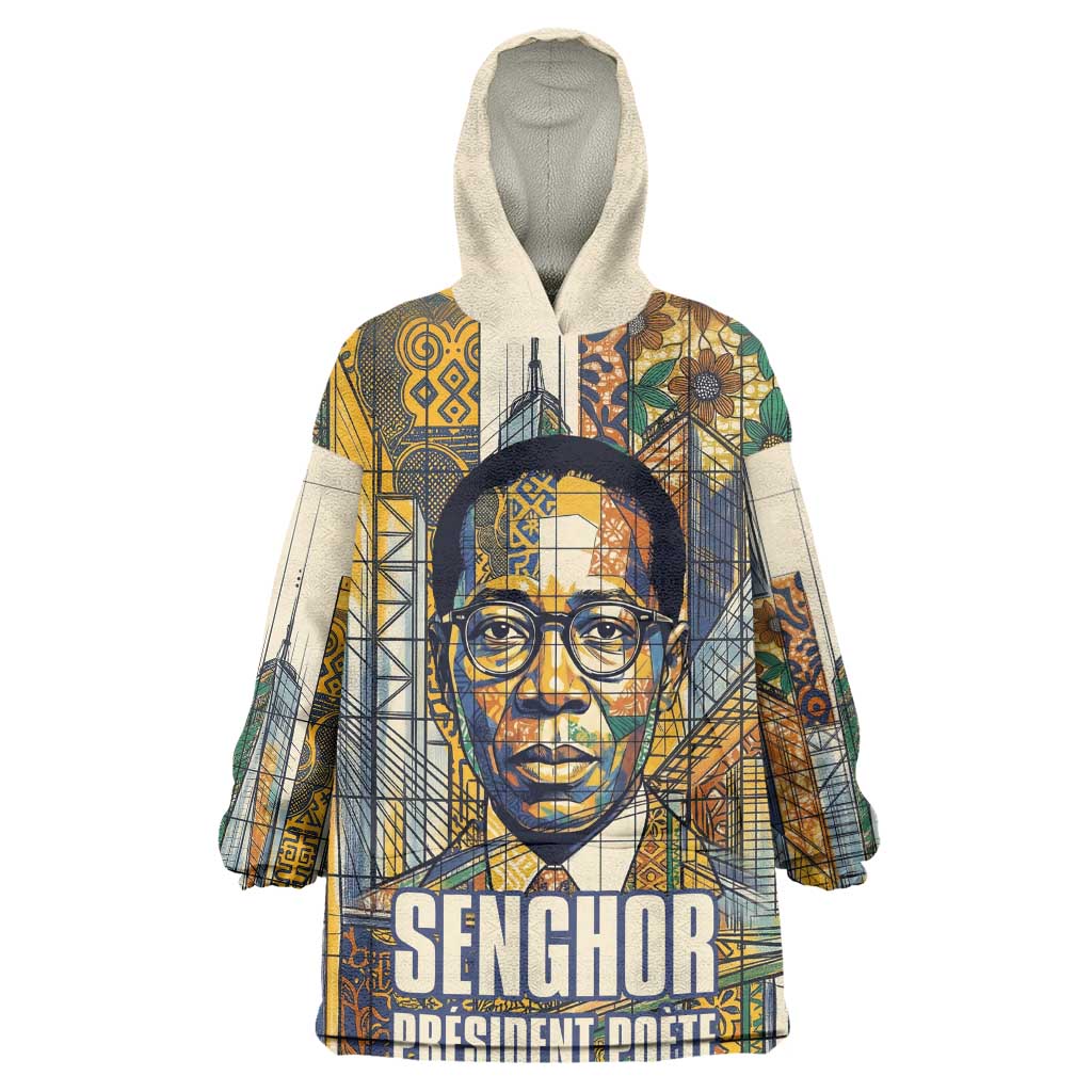 Léopold Sédar Senghor Kid Wearable Blanket Hoodie President Poete Portrait Futuristic African Robotic Handshake Earth and Flowers Unity - Wonder Print Shop