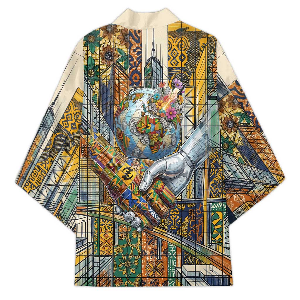 Léopold Sédar Senghor Kimono President Poete Portrait Futuristic African Robotic Handshake Earth and Flowers Unity - Wonder Print Shop