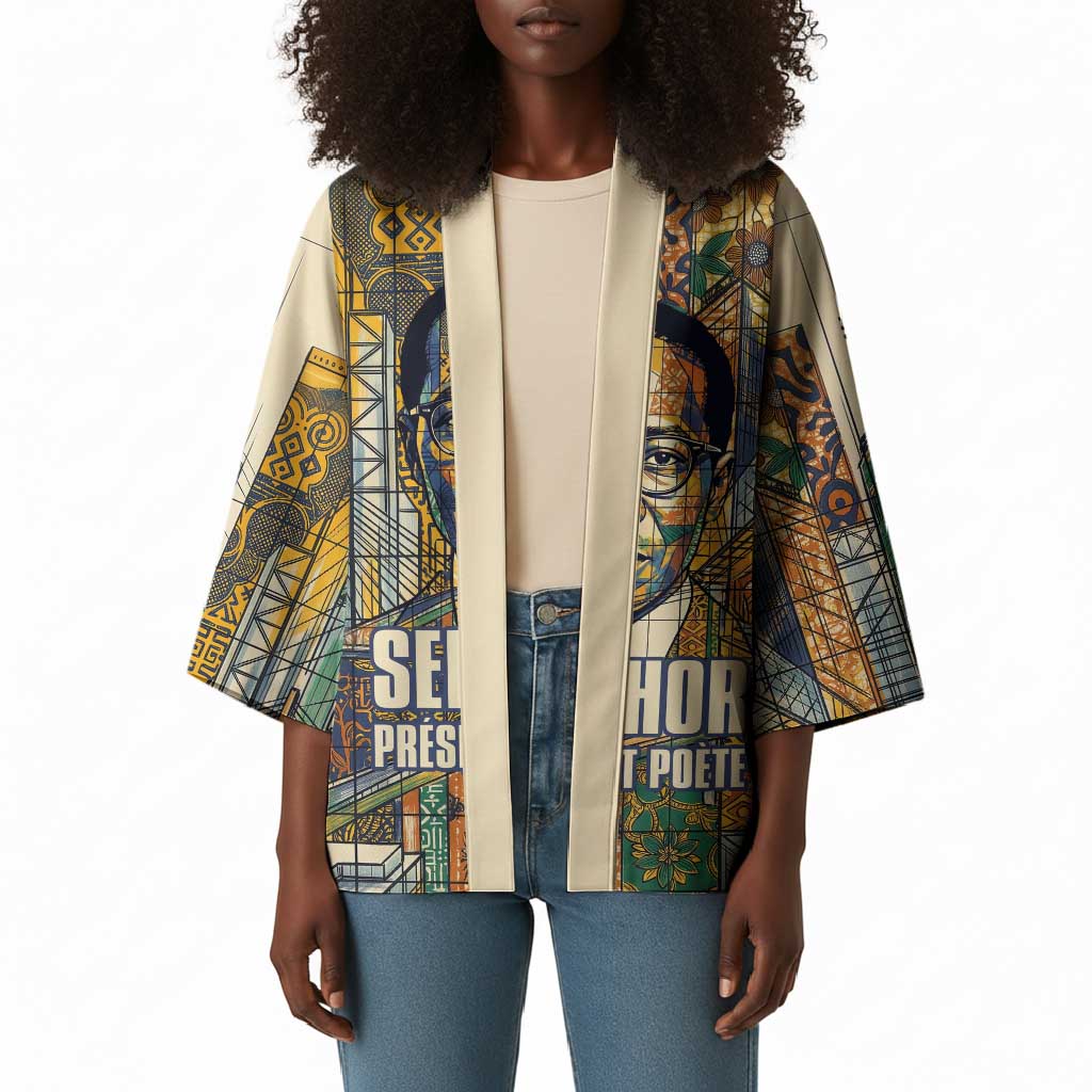 Léopold Sédar Senghor Kimono President Poete Portrait Futuristic African Robotic Handshake Earth and Flowers Unity - Wonder Print Shop