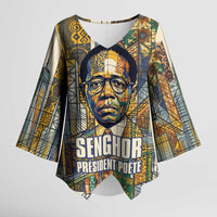 Léopold Sédar Senghor Kimono Sleeve Blouse President Poete Portrait Futuristic African Robotic Handshake Earth and Flowers Unity - Wonder Print Shop