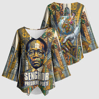 Léopold Sédar Senghor Kimono Sleeve Blouse President Poete Portrait Futuristic African Robotic Handshake Earth and Flowers Unity - Wonder Print Shop