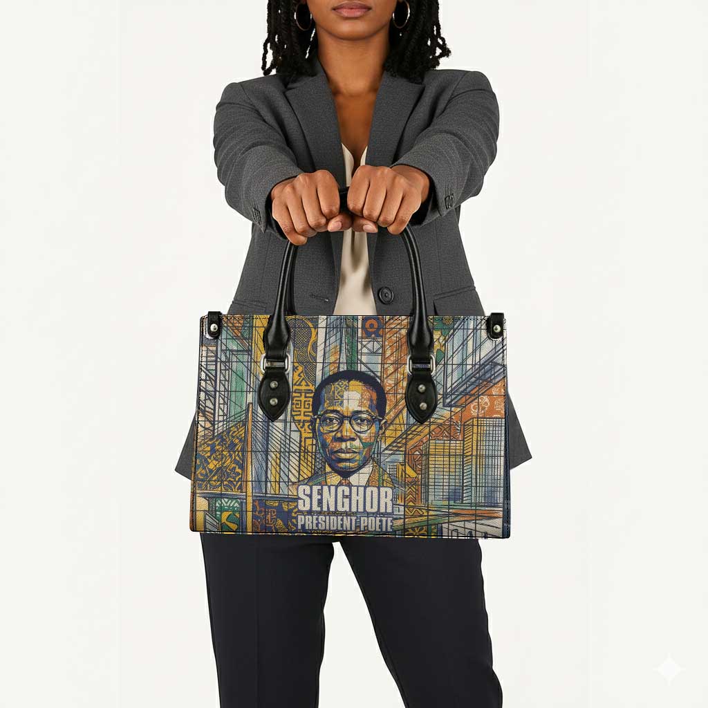 Léopold Sédar Senghor Leather Bag President Poete Portrait Futuristic African Robotic Handshake Earth and Flowers Unity - Wonder Print Shop