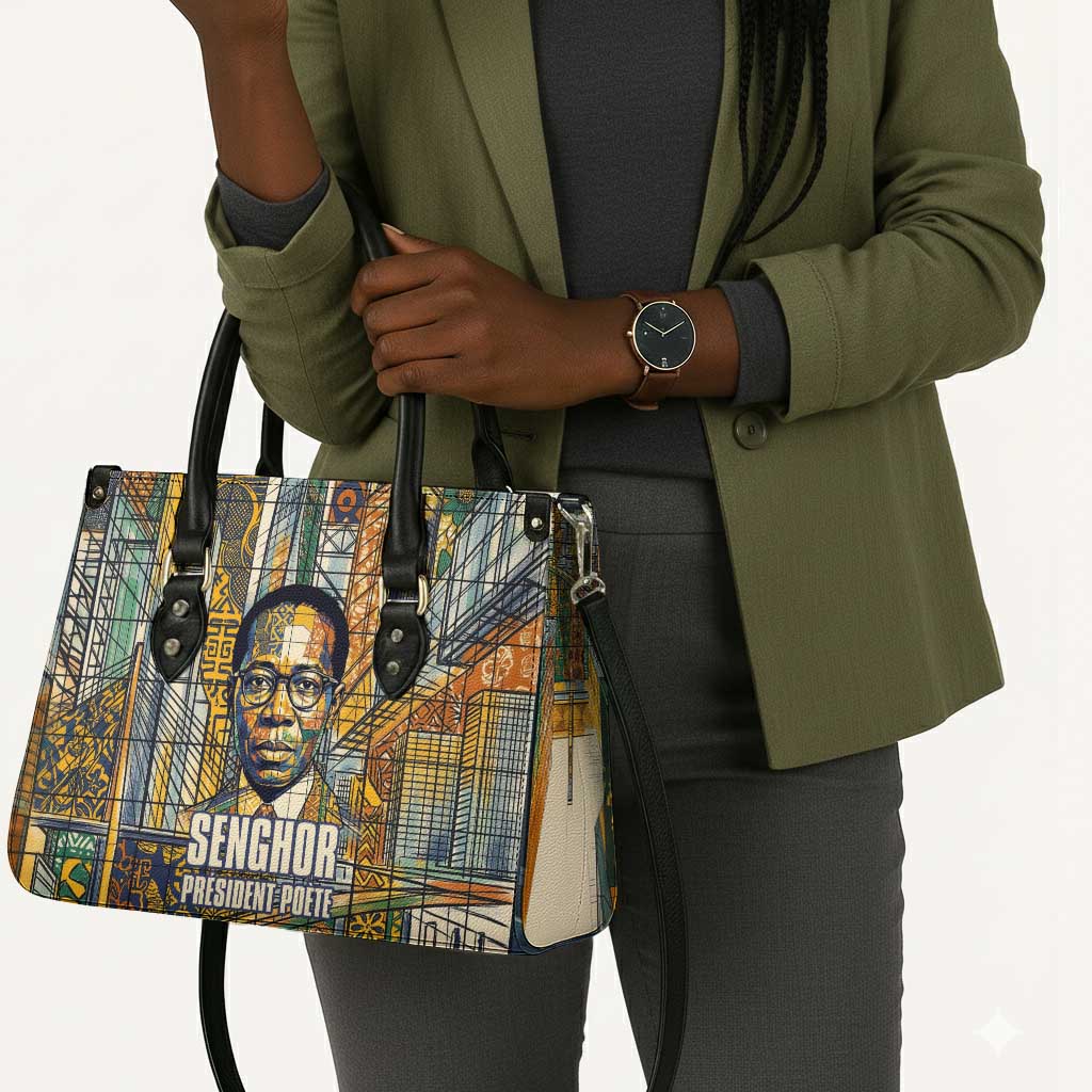 Léopold Sédar Senghor Leather Bag President Poete Portrait Futuristic African Robotic Handshake Earth and Flowers Unity - Wonder Print Shop