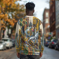 Léopold Sédar Senghor Long Sleeve Shirt President Poete Portrait Futuristic African Robotic Handshake Earth and Flowers Unity - Wonder Print Shop