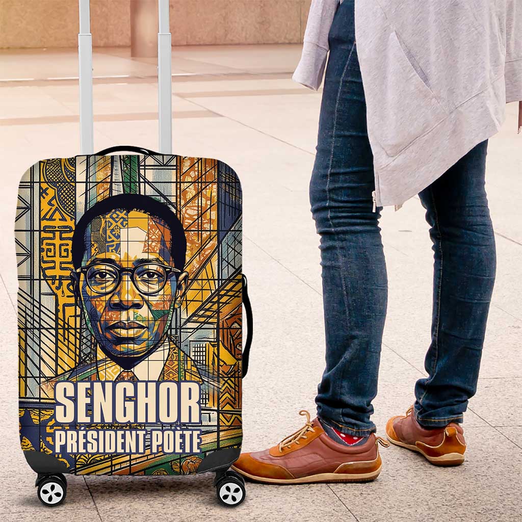 Léopold Sédar Senghor Luggage Cover President Poete Portrait Futuristic African Robotic Handshake Earth and Flowers Unity - Wonder Print Shop