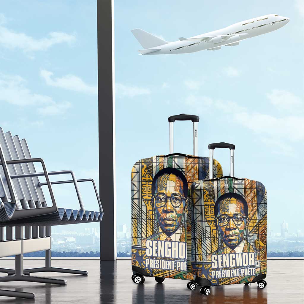 Léopold Sédar Senghor Luggage Cover President Poete Portrait Futuristic African Robotic Handshake Earth and Flowers Unity - Wonder Print Shop
