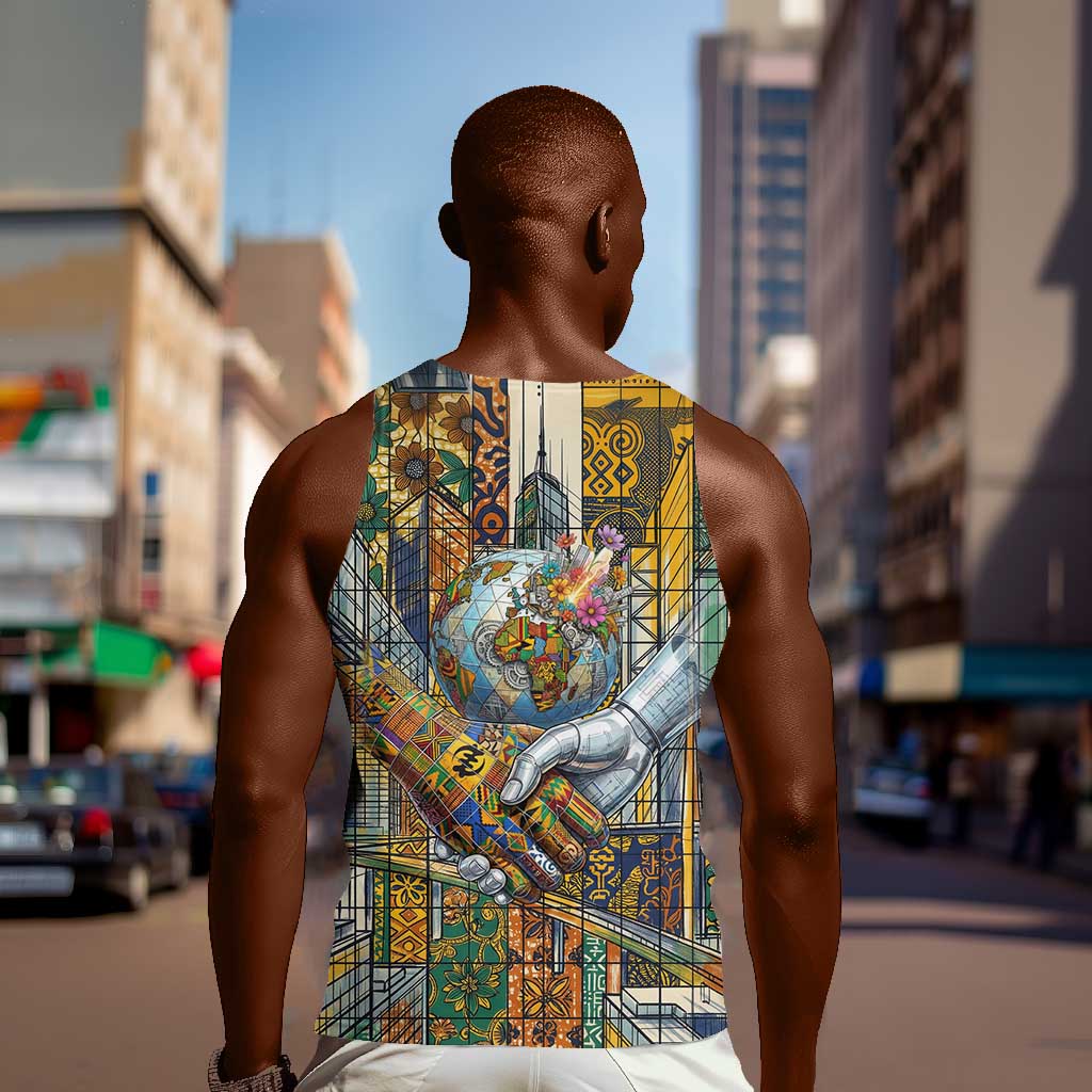 Léopold Sédar Senghor Men Tank Top President Poete Portrait Futuristic African Robotic Handshake Earth and Flowers Unity - Wonder Print Shop