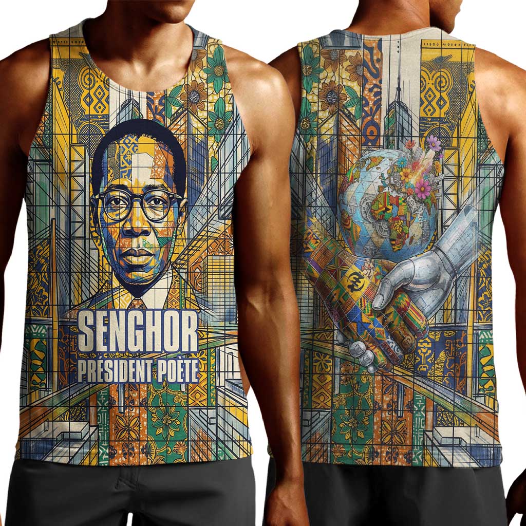 Léopold Sédar Senghor Men Tank Top President Poete Portrait Futuristic African Robotic Handshake Earth and Flowers Unity - Wonder Print Shop