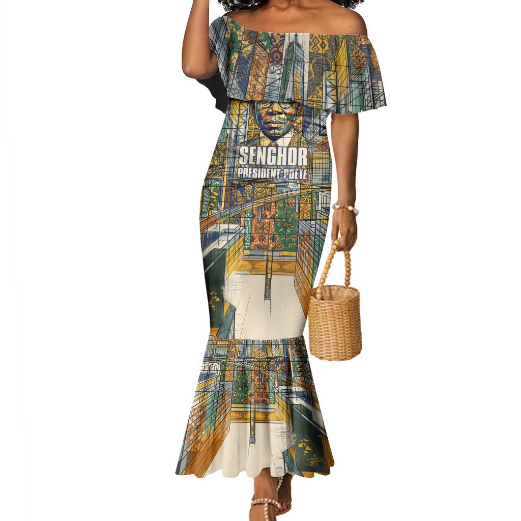 Léopold Sédar Senghor Mermaid Dress President Poete Portrait Futuristic African Robotic Handshake Earth and Flowers Unity - Wonder Print Shop