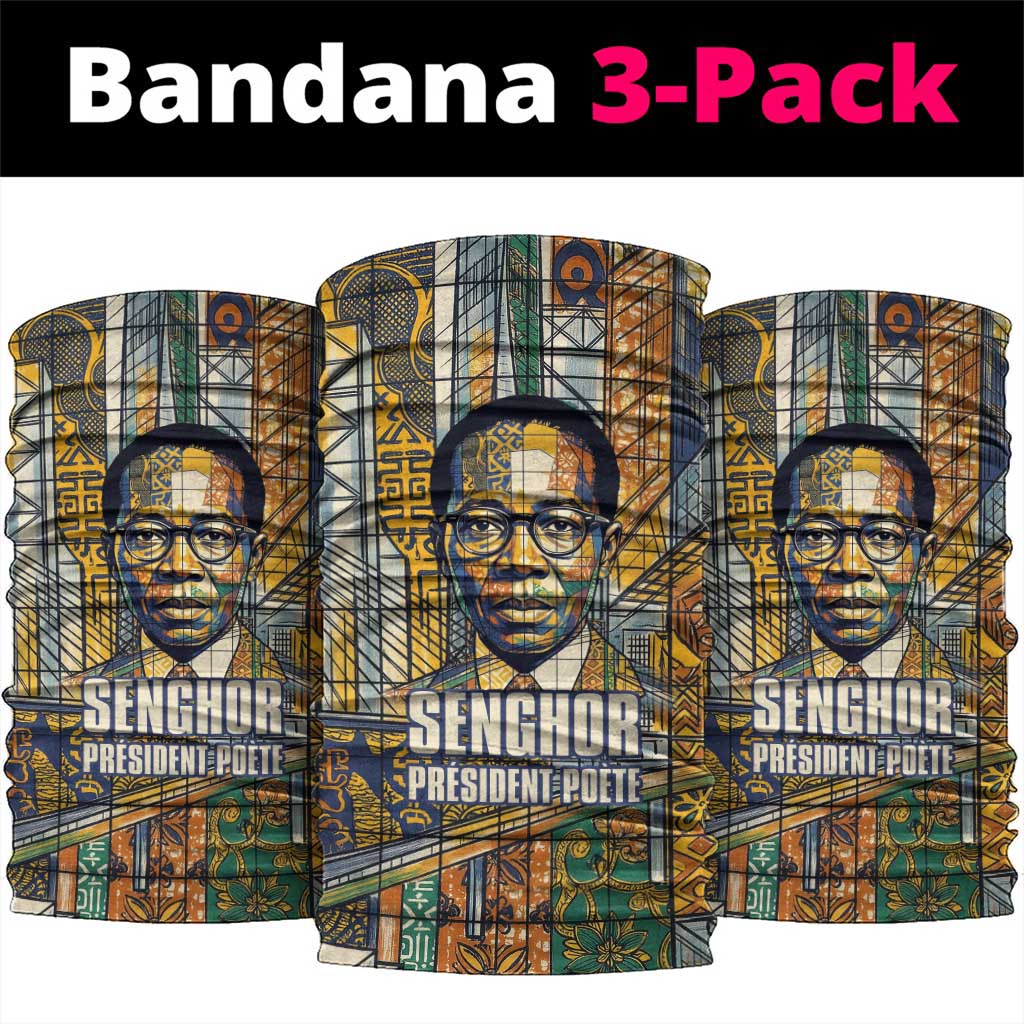 Léopold Sédar Senghor Neck Gaiter President Poete Portrait Futuristic African Robotic Handshake Earth and Flowers Unity - Wonder Print Shop