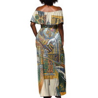 Léopold Sédar Senghor Off Shoulder Maxi Dress President Poete Portrait Futuristic African Robotic Handshake Earth and Flowers Unity - Wonder Print Shop
