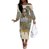 Léopold Sédar Senghor Off The Shoulder Long Sleeve Dress President Poete Portrait Futuristic African Robotic Handshake Earth and Flowers Unity - Wonder Print Shop