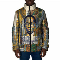 Léopold Sédar Senghor Padded Jacket President Poete Portrait Futuristic African Robotic Handshake Earth and Flowers Unity - Wonder Print Shop