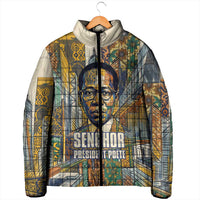 Léopold Sédar Senghor Padded Jacket President Poete Portrait Futuristic African Robotic Handshake Earth and Flowers Unity - Wonder Print Shop