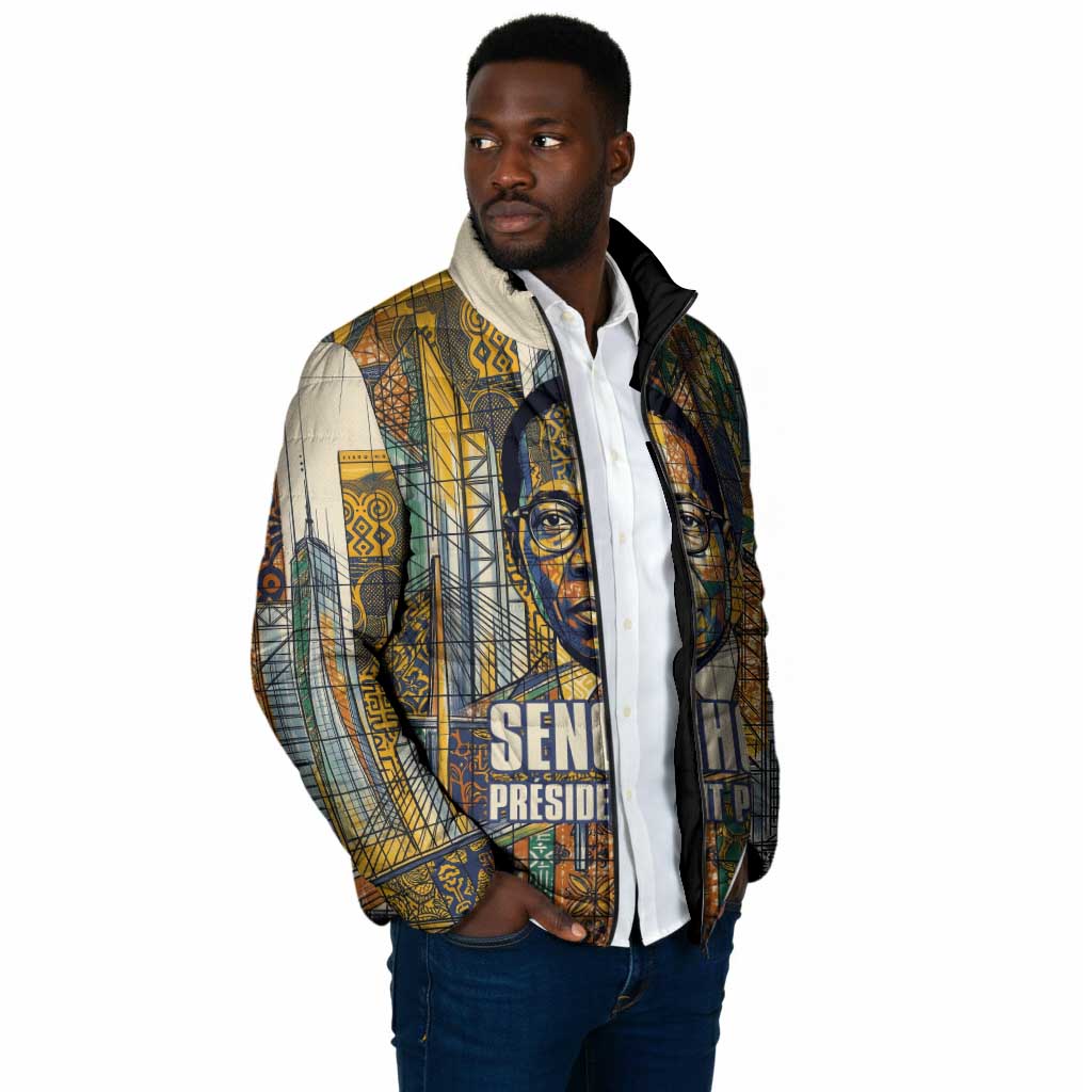 Léopold Sédar Senghor Padded Jacket President Poete Portrait Futuristic African Robotic Handshake Earth and Flowers Unity - Wonder Print Shop