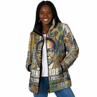 Léopold Sédar Senghor Padded Jacket President Poete Portrait Futuristic African Robotic Handshake Earth and Flowers Unity - Wonder Print Shop