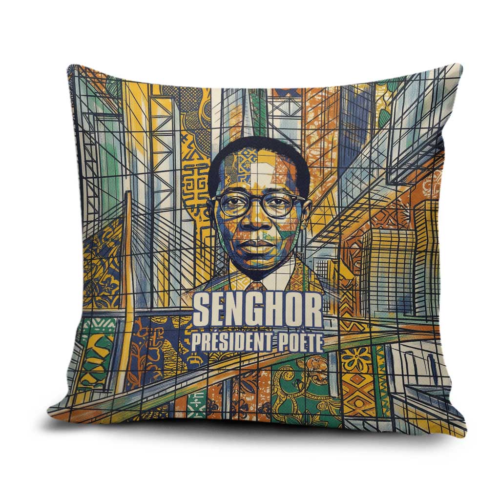 Léopold Sédar Senghor Pillow Cover President Poete Portrait Futuristic African Robotic Handshake Earth and Flowers Unity - Wonder Print Shop