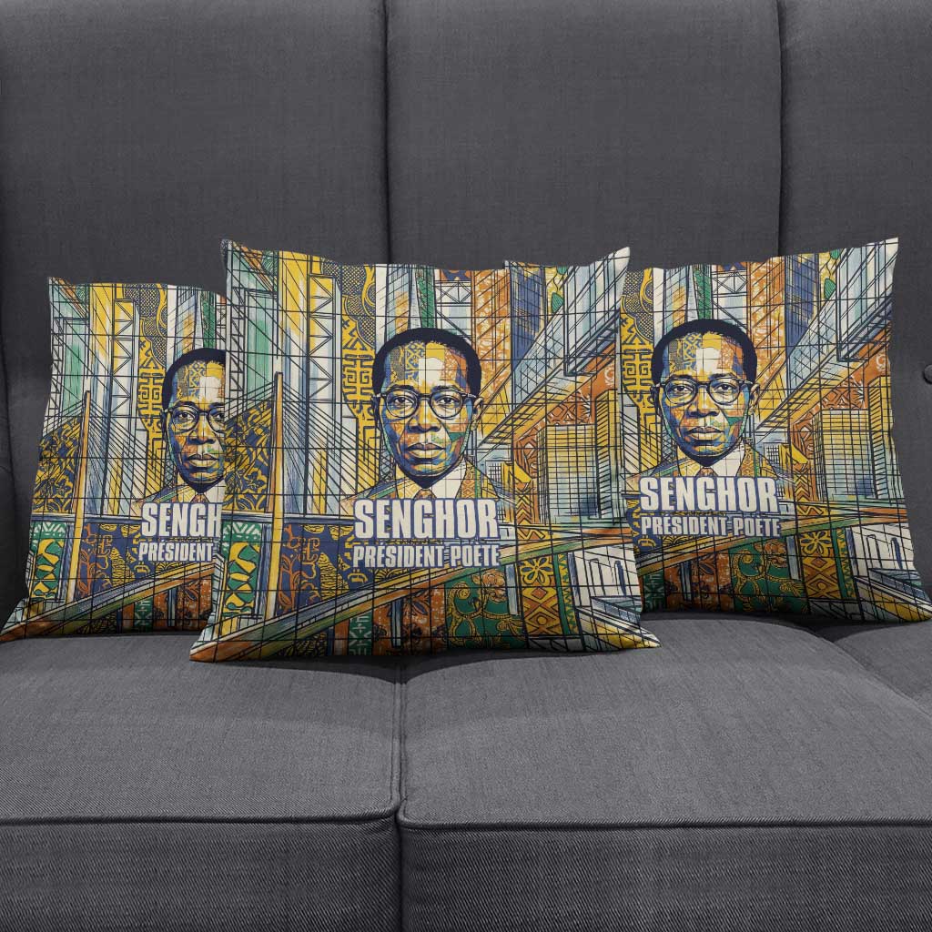 Léopold Sédar Senghor Pillow Cover President Poete Portrait Futuristic African Robotic Handshake Earth and Flowers Unity - Wonder Print Shop