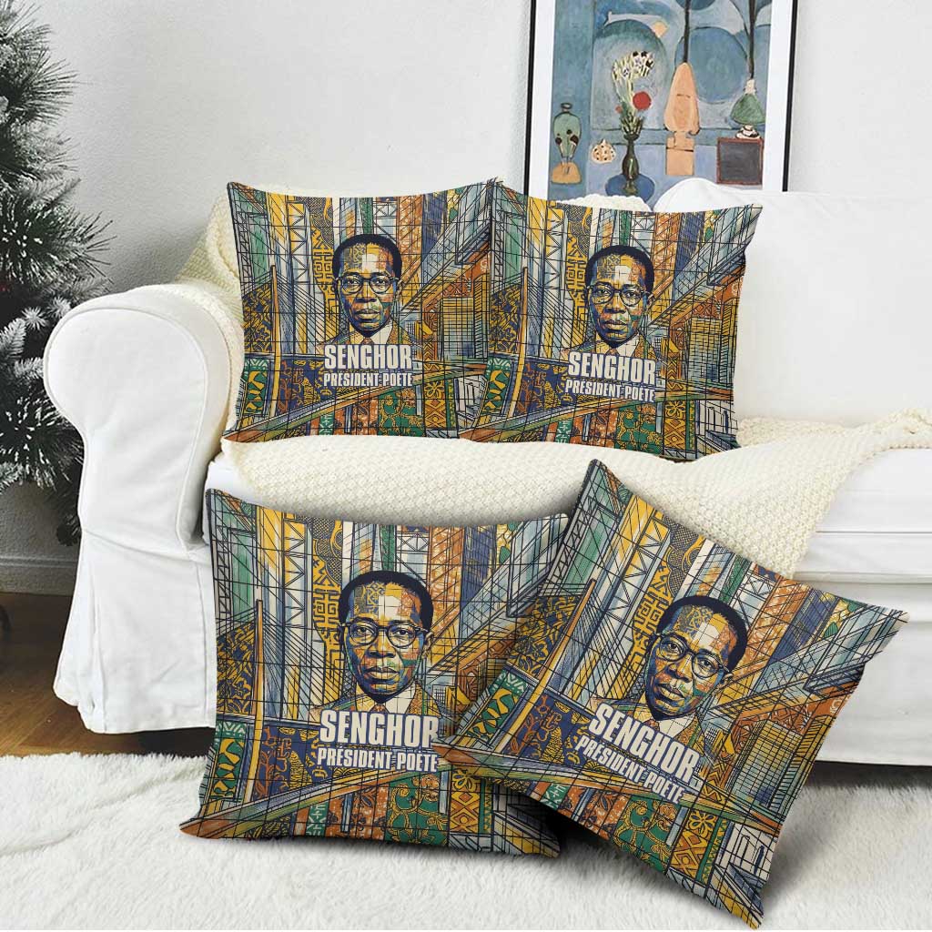 Léopold Sédar Senghor Pillow Cover President Poete Portrait Futuristic African Robotic Handshake Earth and Flowers Unity - Wonder Print Shop