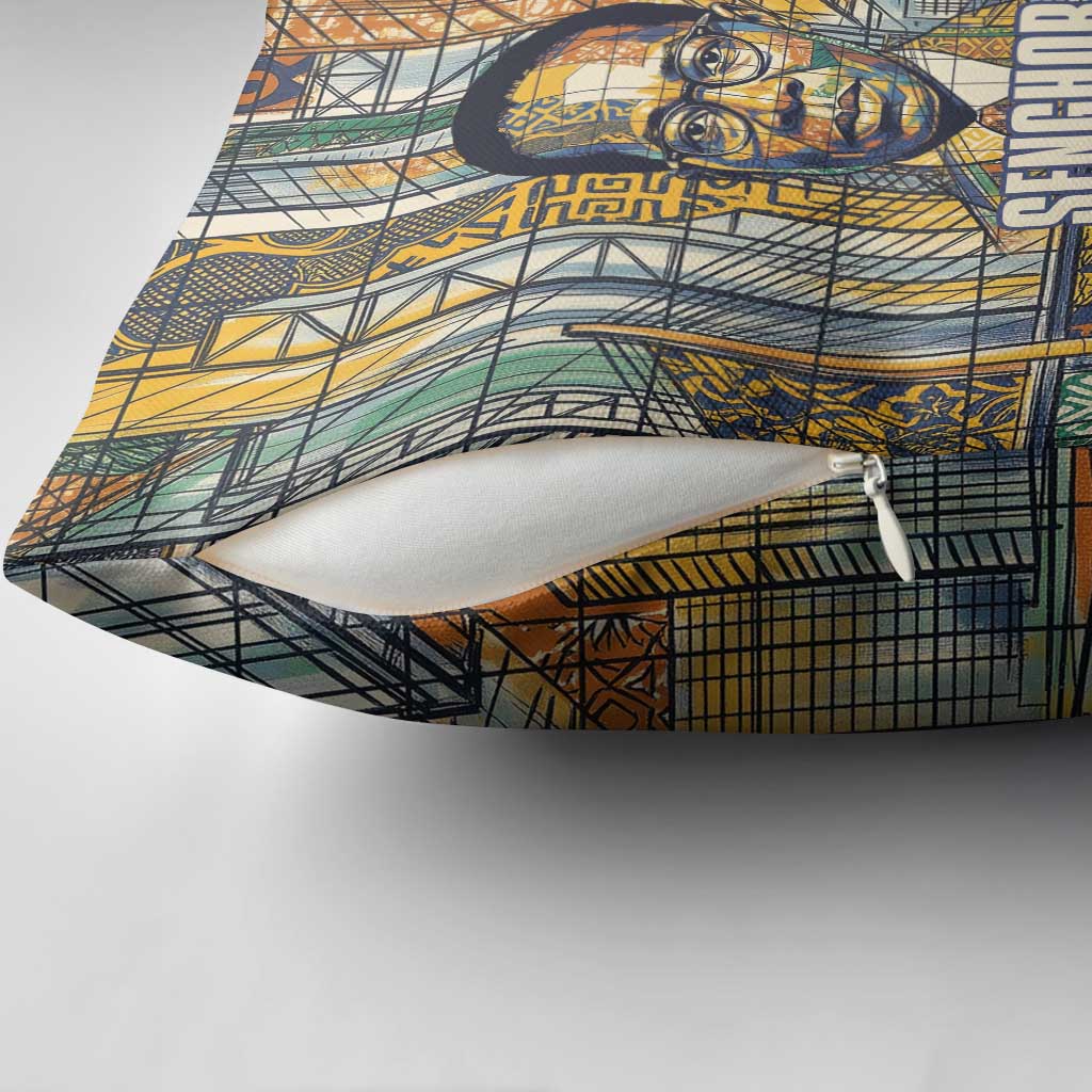 Léopold Sédar Senghor Pillow Cover President Poete Portrait Futuristic African Robotic Handshake Earth and Flowers Unity - Wonder Print Shop