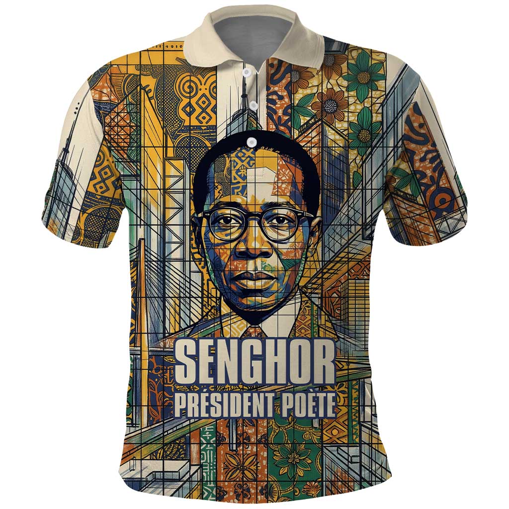 Léopold Sédar Senghor Polo Shirt President Poete Portrait Futuristic African Robotic Handshake Earth and Flowers Unity - Wonder Print Shop